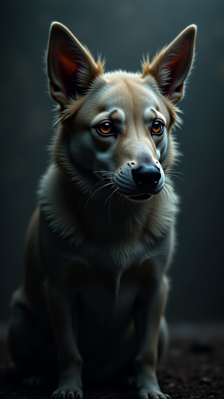 Make a brown dog, blue eyes abandoned and hurt