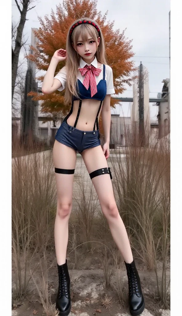 (best quality, 8k, photorealistic:1.5), (solo),(one girl:1.5),(very young woman),(baby face),(pin up girl),(pinup model photos:1.3),(shiny skin),(oily skin),(blonde hair:1.3),(straight hair),(long hair:1.5),(beautiful girl),(cool beauty girl),(very elegant woman),(Blush brown makeup),(dark eye makeup),(pink lipstick),(big beady eyes girl:1.3),(droopy eyes woman),(blue eyes girl:1.3),(impressive eyes),(expensive necklace), chuuChloe,(keep smiling),(looks fun:1.5),(bandeau bra),(mini thong:1.5),(healthy body),(Show off crotch:1.6),(teenager girl:1.5),(open legs boldly:1.2),(squat down),(school uniform costume play:1.5),