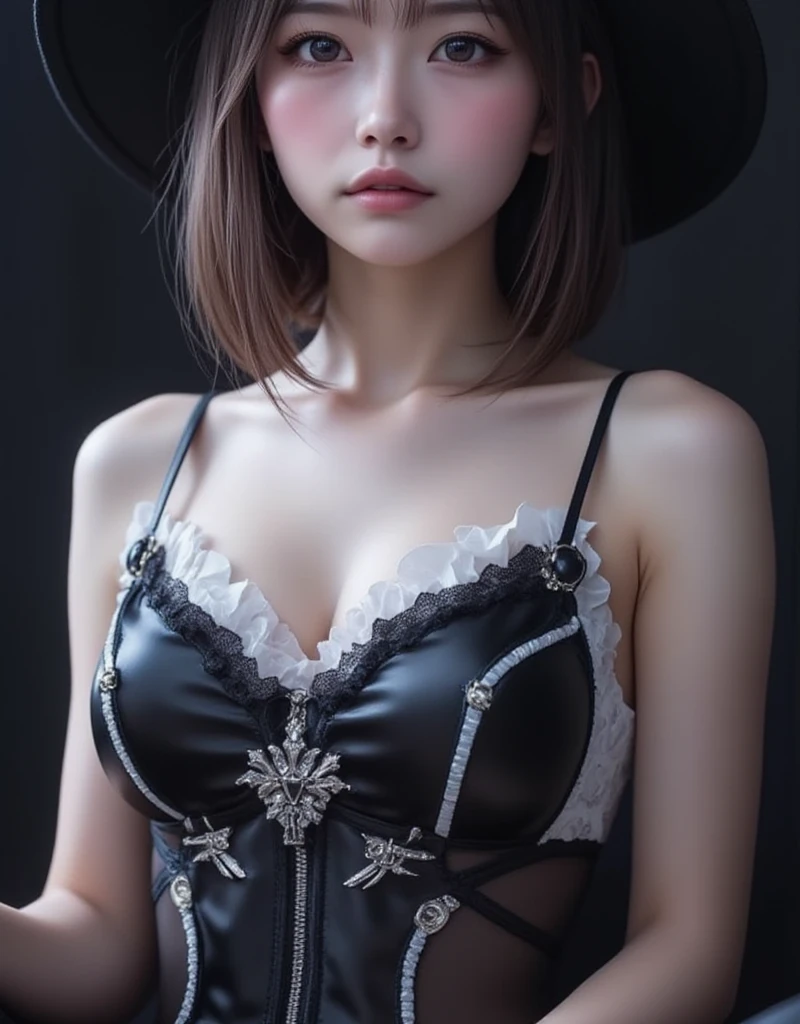 Fine、(The best illustrations)、8K resolution、intricate-detail、top-quality、realisitic、ultra-detailliert、The best lighting、Best Shadows、Ulutra HD、A Necromancer、natta、magia、Dark style、Succubus、Devil's Daughter、Bat Wings，(((Demon Horns)))、((((black-rimmed round glasses))))、​masterpiece、high_res、beautiful countenance、Tindall Effect、photos realistic、(High Detail Skins:1.2)、8KUHD、Digital SLR、hightquality、a picture、hight resolution、 absurderes、Ponytail distortion、best ratio four finger and one thumb、top-quality、​masterpiece、Hi-Res、女の子1人、hair adornments、a necklace、jewely、Beautiful expression、Body Up、Large breasts emphasis、Toned waist、Wide buttocks、Tindall Effect、Photorealsitic、Dark Studio、Two-tone lighting、(High Detail Skins:1.2)、8K UHD、Digital SLR、Soft lighting、hightquality、volume illumination、Frankness、a picture、hight resolution、4K、8K、Bokeh、(((Colossal tits)))、