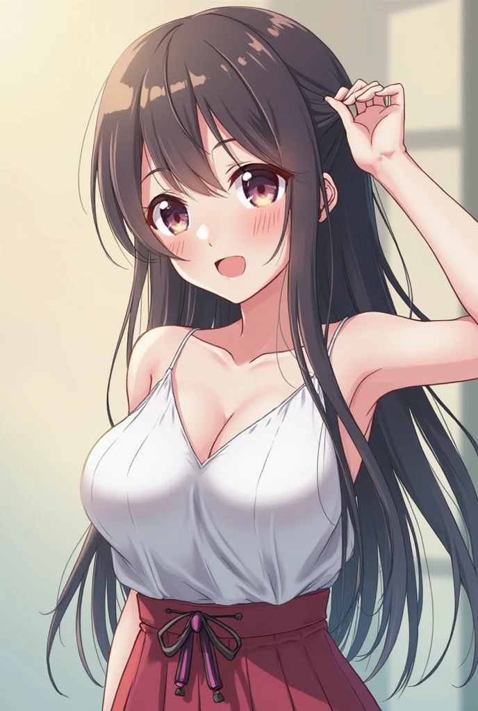 (upper body:1.4),(masterpiece:1.3),Portraiture, Realistic, (Brown eyes:1.3), (Black Hair:1.3),(Long Straight Hair:1.3),(18-year-old:1.3),(Big Breasts:1.3),(White underwear:1.4),Beautiful breasts,Beautiful underwear,Beautiful Hair,Beautiful Face,8K resolution, High quality CG, Beautiful CG,(slim:1.3),Soft Light,(arms behind back:1.4),( smile:1.3),(focus face:1.4),Ultra-high resolution,Highly detailed CG Unity 8k wallpaper,(Aesthetic Anime Eyes),(White underwear:1.4),