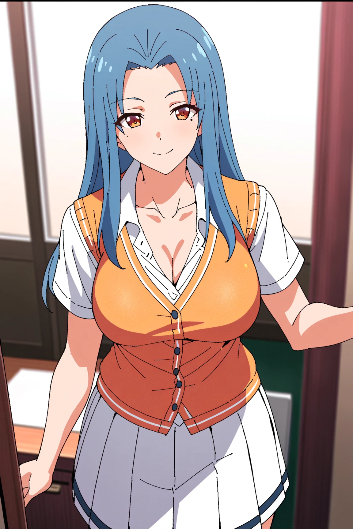1girl,solo,mafuyu kirisu,masterpiece,best quality,high resolution,1girl,solo,double bun,pink hair,blue eyes,hair between eyes,braid,big breasts,chinese dress,bare waist,cleavage,bare legs,lounge class, sitting, legs open, looking at the viewer, poc (from above), big breasts, medium waist, wide hips, medium thighs, perfect anatomy, perfect hands