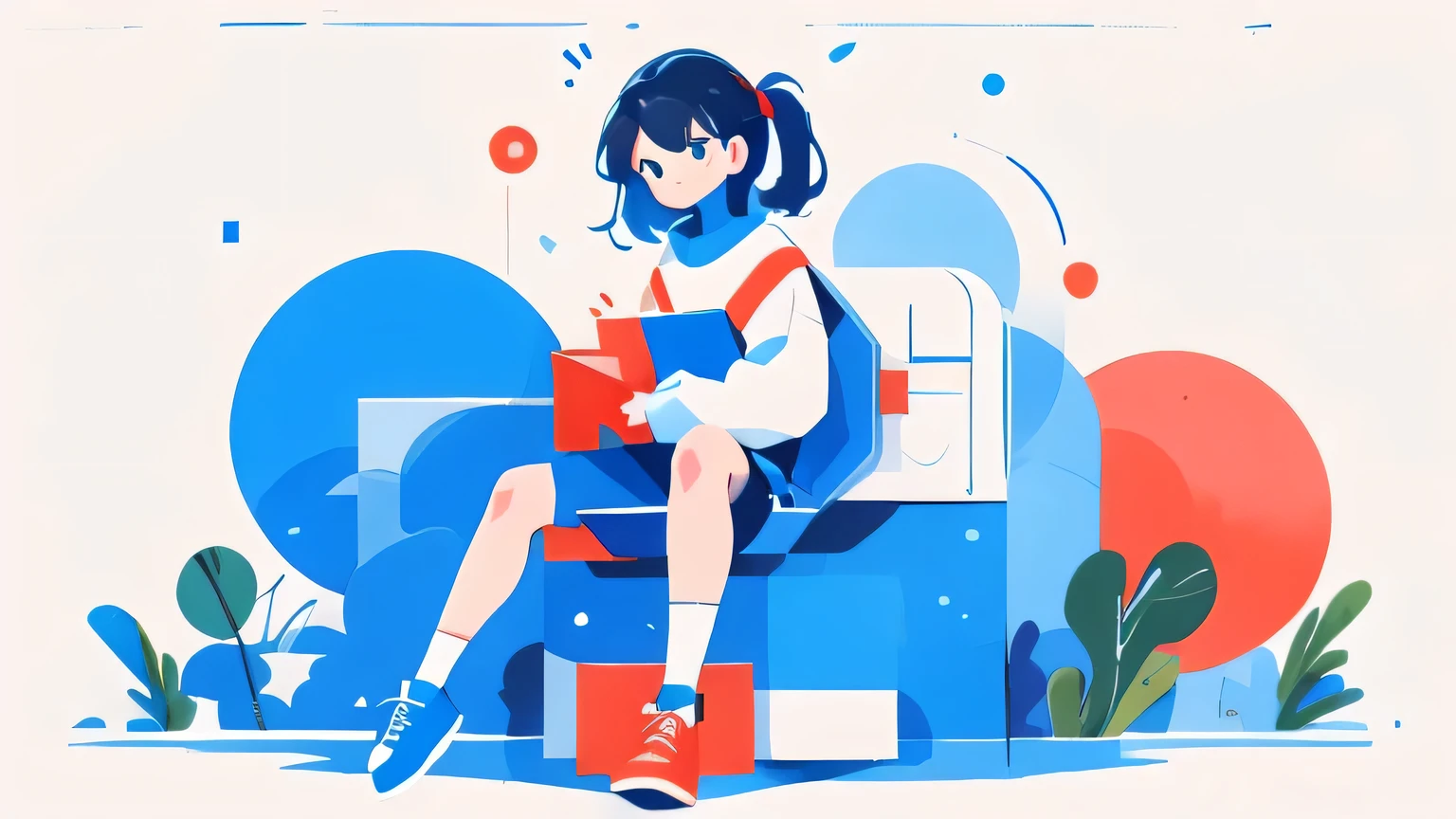 pure white background,bright colors,Sit in front of the office