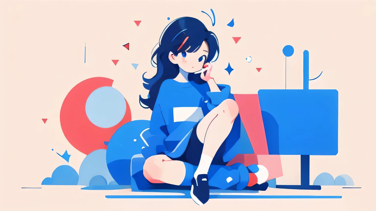 pure white background,bright colors,Sit in front of the office