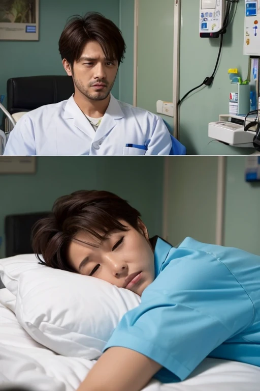 1boy、Handsome Men、Japanese male, 、handsome man、Mash Hair、Completely naked、Full nudity、erection、Huge penis、Highest quality、Realistic、beautiful、Sad look、MRI scan at the hospital、A nurse in a white coat next to me