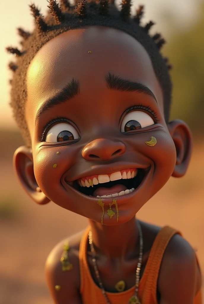 An african boy looking back with a frin on his face