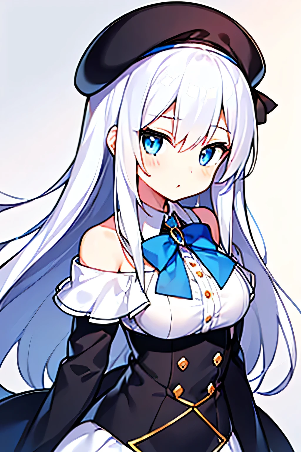 ((Best quality at best)), ((tmasterpiece)), (fluffy short bunny ears, White hair, dark strong blue eye, Anime manga girl, White-colored skin, with a round face, Round Chin, Round eyes, White dress, white knee-socks, Full body lesbian, sliver long hair, Light blue bow on neckline, pink blush, Anime cute art style,Bright background ), It's a perfect face