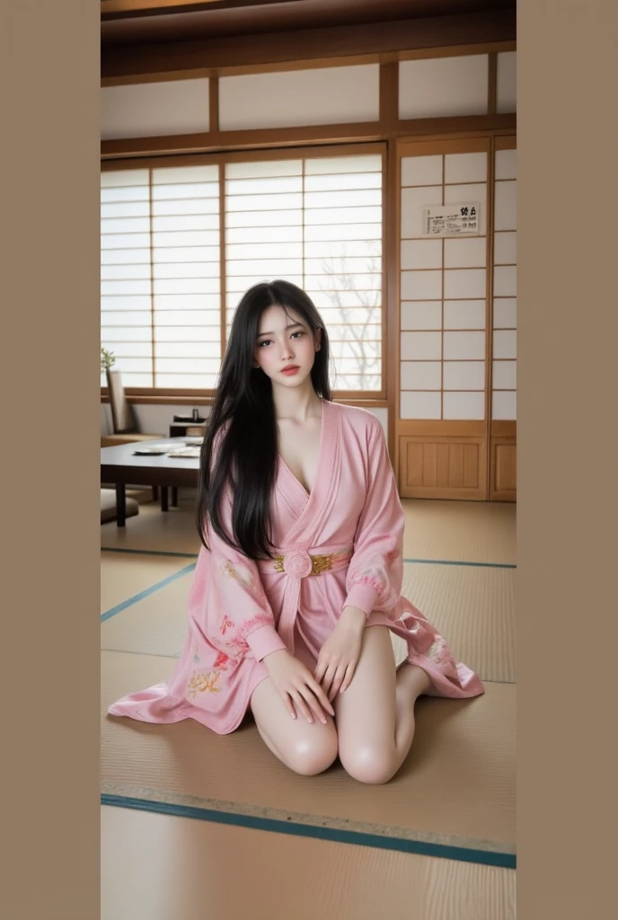 (masterpiece)、(Top image quality)、Japan now、A dark-haired、braid、glare at viewer、Detailed facial parts、Beautiful nose、slightly wet lips、Blue nun clothes with wide torn chest,、Big breasts、Pink lace underwear、Pink Lace Fishnet Tights、The background is the interior of the church