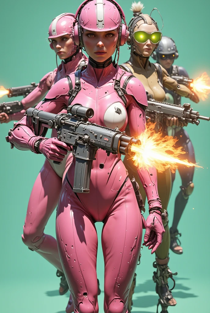 high - tech,sci-fy,Beautuful Women,scantily clad,Bigchest,Abs,Mermaid line,Full body like,battle armor,laser guns,cyberpunk backgrouns,karo,miltary,Pink lingerie,stocklings,tactical clothes,camouflage uniform