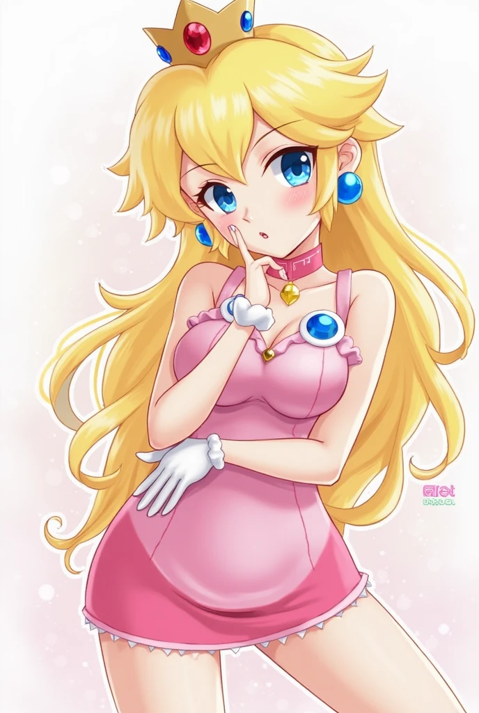 Une femme, 25 ans, mangas, cheveux longs, cheveux multicolores, details, cosplay princess peach, super mario, portant les habits de Mario