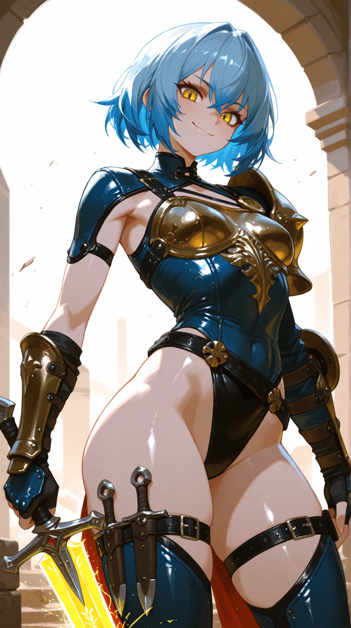 best quality, official art, masterpiece, textile shading, HDR, very detailed, colorful, best details, fantasy, battle suit,1 female, 25 years old, Balcony of the old castle, short hair, bob cut, pink hair, big breast, skinny, Blessed by the large crowd below:1.9、Confetti flutters、cameltoe:1.3,