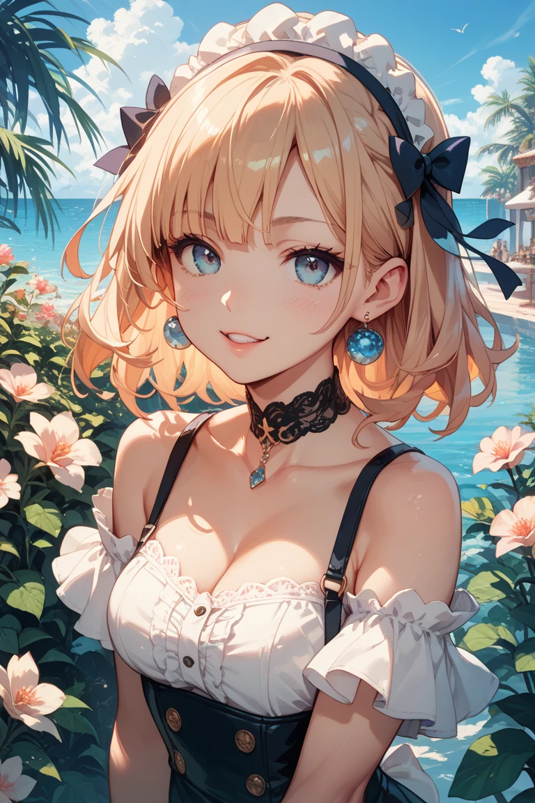 High resolution, A face with attention to detail, ((One Girl))、((cute))、Big smile、Blushing、Open your mouth、Blonde、Twin tails、Ultra detailed face、Very fine eye、Ultra detailed hair、Beautiful beaches、Palm tree、Bright sunlight、Beautiful blue sky, Movie angle, Professional Lighting, Highest quality, masterpiece, sharp, Perfect focus, Bokeh, photoRealistic, (Beautiful, detailed eyes: 1.3), Realistic, (3D Face:1.1), (Shiny skin:1.5), (超High resolution intricate face details), (Facial skin pores:1.3), 超High resolution, 8k eye detail, Super huge breasts, Emphasize your breasts, nude, Huge nipples, vagina, clitoris, (View your viewers) break (Bust up shot), topless