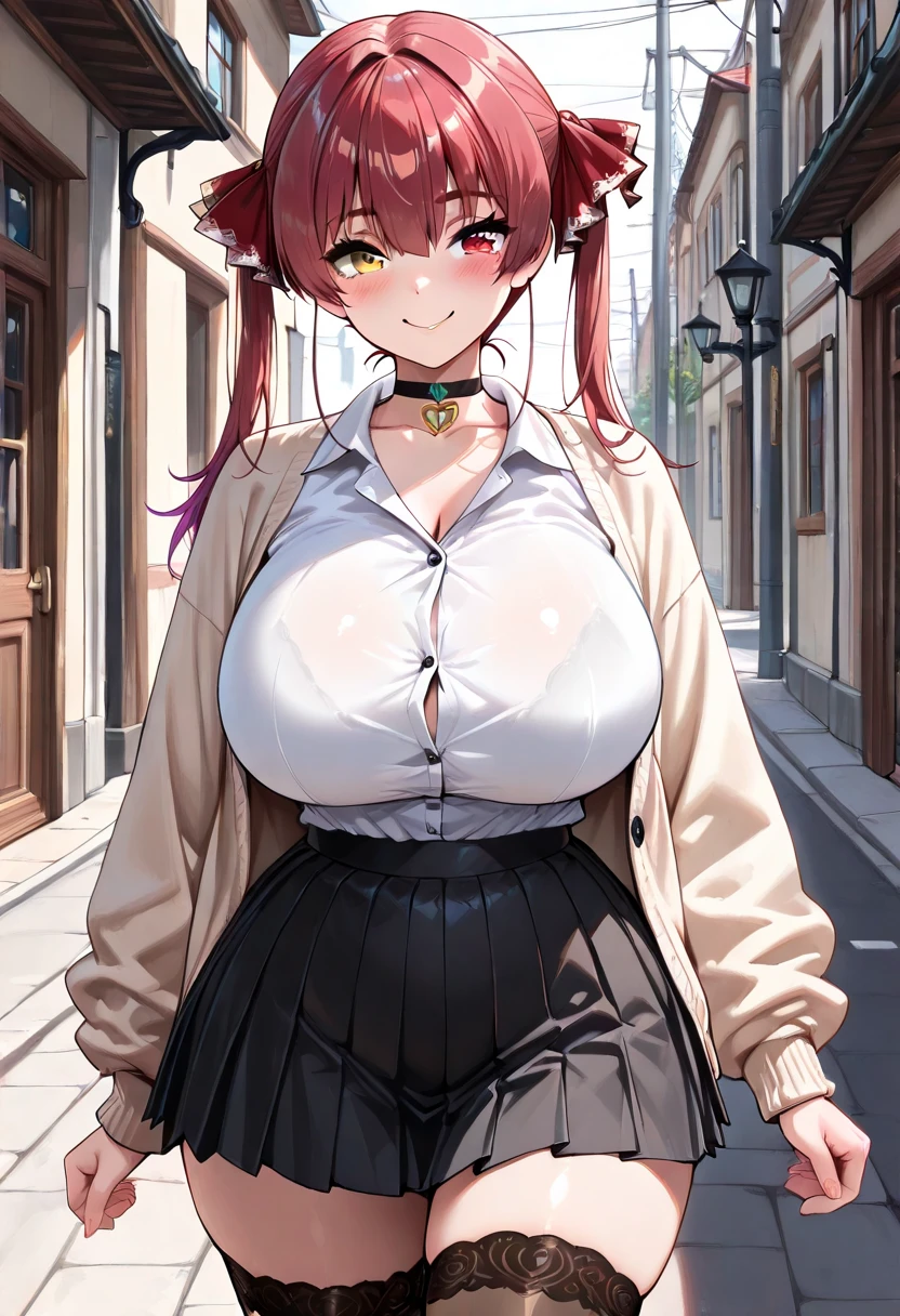 eaArt bot upscaling default is (((26k wallpaper))), masterpiece, highest quality, Super detailed, full body shot, mature woman, beautiful mature woman, nightgown and underwear, enchanting smile, thick lips, Chubby lips, blush, looking at the viewer, provocative expression, short hairstyle, cleavage, Plump、curvy hips、attractive face、naughty face、an inviting gaze、Expression of emotions、Standing position、gorgeous accessories、raise your butt, from below, exposed chest、(((gasping face)))、Openwork decoration,(((see through dress)))、Hakari_Whirlpool, pink hair, hair ornaments, hair flower, green eyes, , black skirt, mini skirt, pleated skirt, black jacket, white shirt,collared shirt, long sleeve, neck ribbon,ribbon, thighs, big breasts, Are standing, cowboy shot, looking at the viewer, outdoor, blush, 1 girl, (masterpiece:1.3), (High resolution),(very detailed), (pixiv), perfect face, Nice eyes and face, (highest quality), (Super detailed), detailed face and eyes, (alone), rough skin, confused, High resolution、beautiful eyes