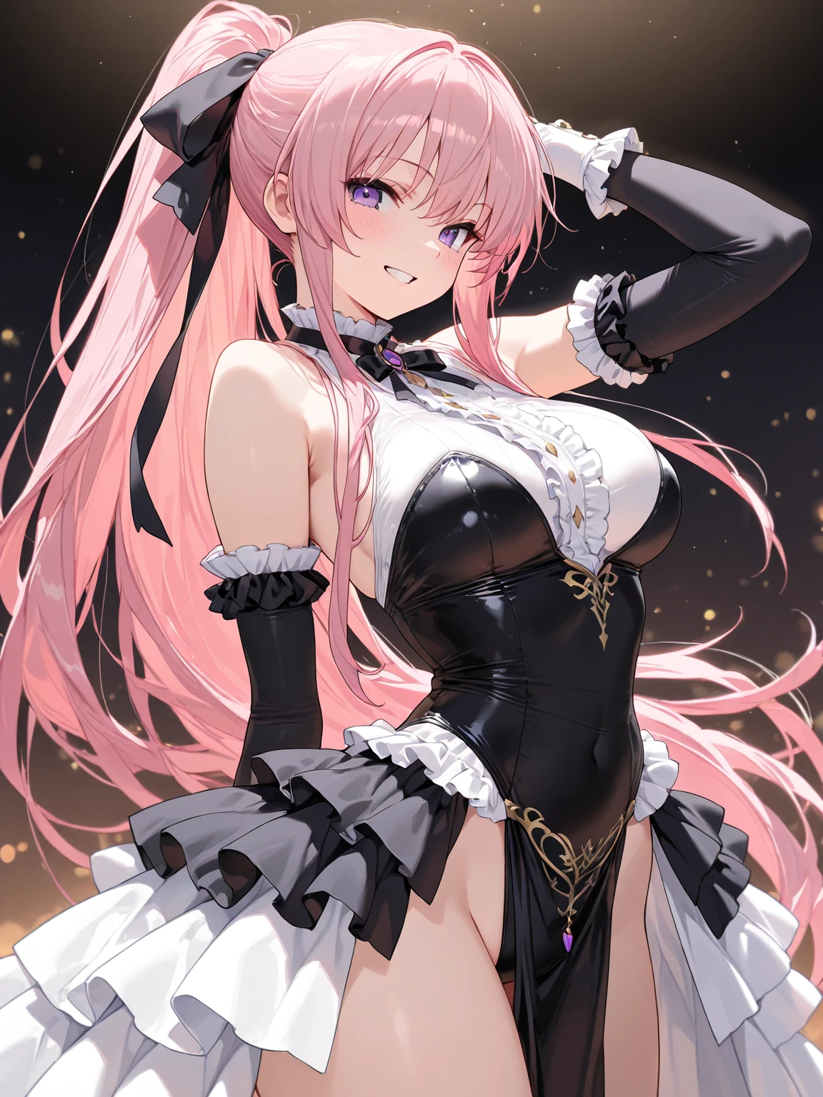(((Masterpiece))),(((Super Detail))),(((in 8K))),(((best composition))),(((Rim lighting,Fireglow effect,deep shadow))),solo),Beautiful fingers,Detailed finger features,(Detailed hair features:1.7),(random Dynamic and sexy bending pose:1.3),((18yo)), (chubbily:0.6), light bronde hair, standing one leg, rise another leg, shirtless, cute bra, on the stage, (with sparkling eyes and a contagious smile), (micro mini panties:1.3), (from below:1.0), (white panties:1.3), (raise one leg 180 degrees:1.3), (standing on another leg:1.3),All breasts out ,cute Cloth ,cute underwear ,Very Tall ,real skin ,little erect breasts ,little and cute Raised crotch ,small breasts ,Red lips ,Tsurime ,Bangs ,Hairs between eyes ,Asymmetrical bangs ,Long bangs ,Voluptuous beauty milf ,Gallant eyebrows ,Attractive mature ,Pointy Nips ,Giant nips ,Pointy breasts ,The woman is 24 yo ,Skin dripping with sweat ,medium breastsBreath steam ,Gleaming skin ,abs ,Skinny ,Tall head ,Blonde hair, Red eyes ,Red Choker ,High heels ,Pin heels ,Long hair ,medium tits ,Small head ,blue eyes ,Smaller iris ,Dark pink hairline ,Pink at the tips of hair ,Lofty (high) nose ,Muscular arms ,Slender arms ,beautiful arm ,beautiful legs ,Muscular legs ,Very thin waist ,Long torso ,Plump thighs (Like those of a Japanese woman) ,Bewitching look ,Broad shoulders ,Height: 187 cm ,Hips are 147cm ,Bust is 100 cm ,8 head fashion figure ,off-shoulder dress, sweater dress, off-shoulder sweater, black sweater suit ,Shiny stockings ,Garter belt ,High-leg shirt ,Wedgie ,Cool expression ,Thin ankle ,Slender and smartly shaped woman ,Muscular shins ,Japanese sword ,Drawing a Japanese sword ,Bushy eyelashes ,Eyeshadow ,Clavicle ,Sternocleidomastoid muscle, on the kitchen