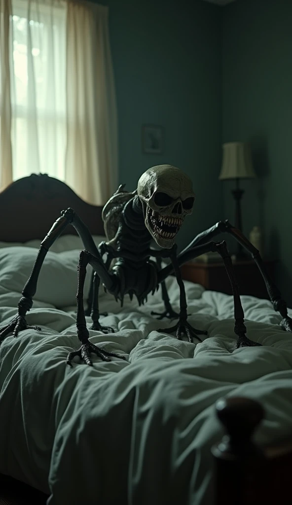 There's a child clinging to a teddy bear sitting on a bed with a big monster claw sticking out from under the bed, cena de pesadelo hiperrrealista, monstro da paralisia do sono, O monstro debaixo da cama, assustador!!, cena de pesadelo, pesadelo aterrorizante, pesadelo, assustador!!!, assustador, fotografia de terror, aterrador!!!, perturbador, paralisia do sono, poltergeist, imagem assustadora, foto muito assustadora, foto de terror, horror fotorrealista