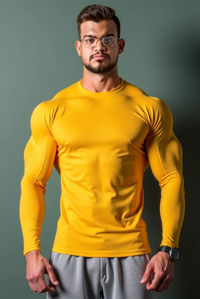 Luke Cage Marvel,yellow shirt, blue pants, plated bracelet, super strong, muscular, ABS, 35mm lens, photography, ultra details, HDR, UHD,8K