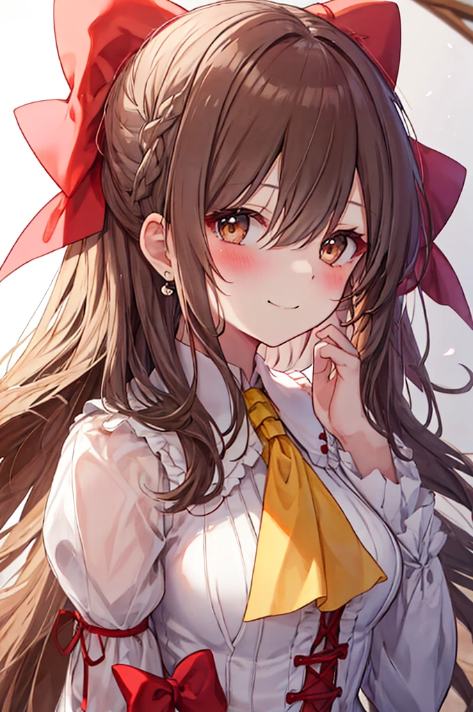 (brown hair:1.4),(brown eyes:1.4),((Braided shorthair:1.3)),((With bangs)),((Valentine:1.4)),(blush),((Gentle smile with open mouth:1.2)),((A colorful and cute world with POP:1.3)),(Soft taste:1.6),((fashion//Bright red lace queen-like bunny girl costume、Glossiness:1.25)),(cute pose:1.3),(I like you so much♡:1.6),((slouch:1.3)),((tits:1.1)),(close up of face:1.2)