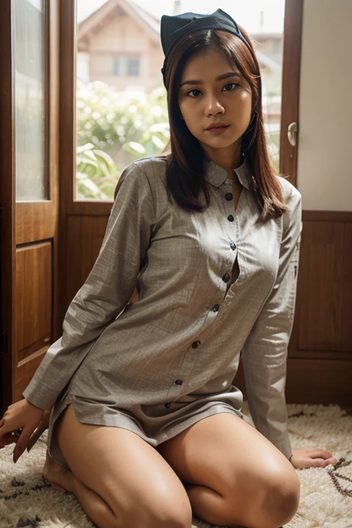 an Indonesian woman wearing a thin wet shirt
