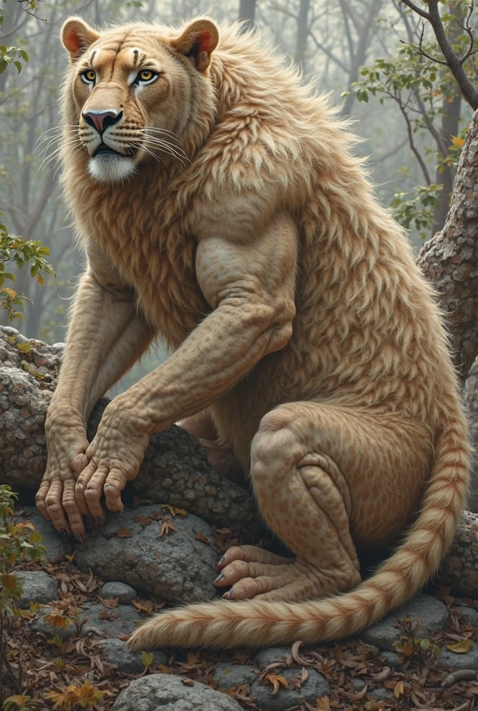 ultra-detailed, masterpiece, masterwork, high quality, best quality, hdr, (nature), nsfw, male, solo, lion, ((nude)), (little body lion), (long silver hair, yellow eyes), sitting, dynamic angle, (foreskin, perfect balls)