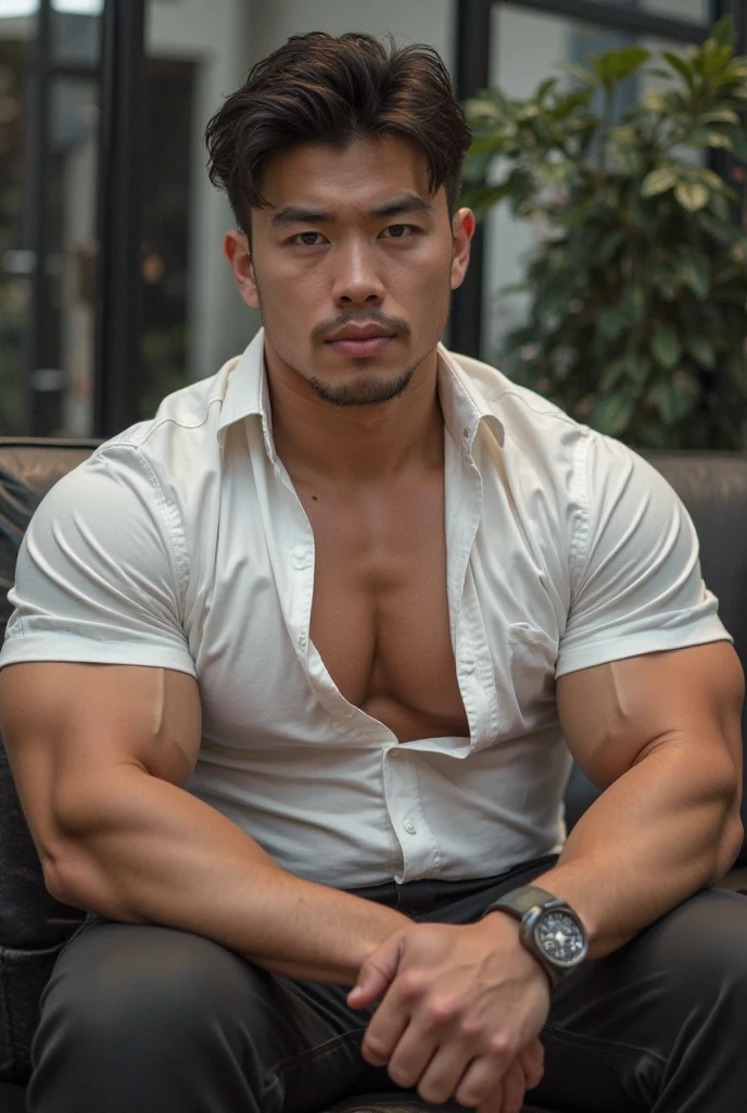 Uncle Shandong, A Chinese man around 35 years old, Rough and handsome looks,hairy，barechested, Big waist round, Sit by the water,，There are stains, Brush cut, vred, scowling, Masterpieces of the best quality，Huge Chinese architectural background, Get wet，sweat leggs，（Tattooed with:1.5），（musculous:1.5），（fatness:2），（Gray hair:1.5），（Gray body hair:1.5），（Skin Wrinkles:1.5），（gloss on the skin:0.5），