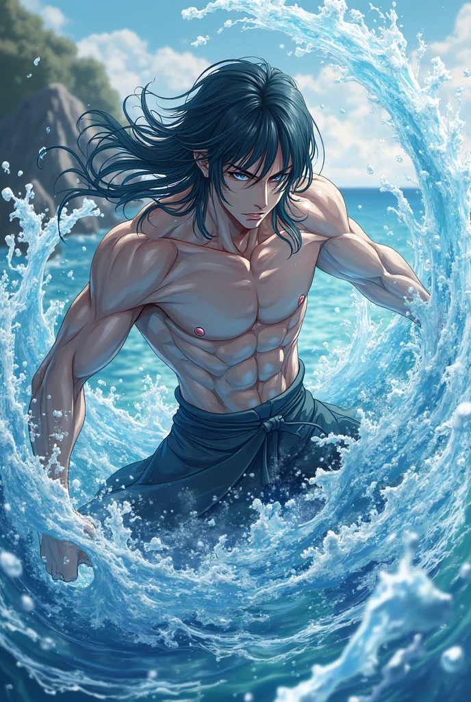 I have jet black hair that flows past my shoulders in waves. It is usually tied behind me on top of my head with a red ribbon. My eyes are emerald green, they sparkle like the sea at night when they catch the light. My skin is the colour of honey, and I stand at just over six foot tall. Handsome male, bara