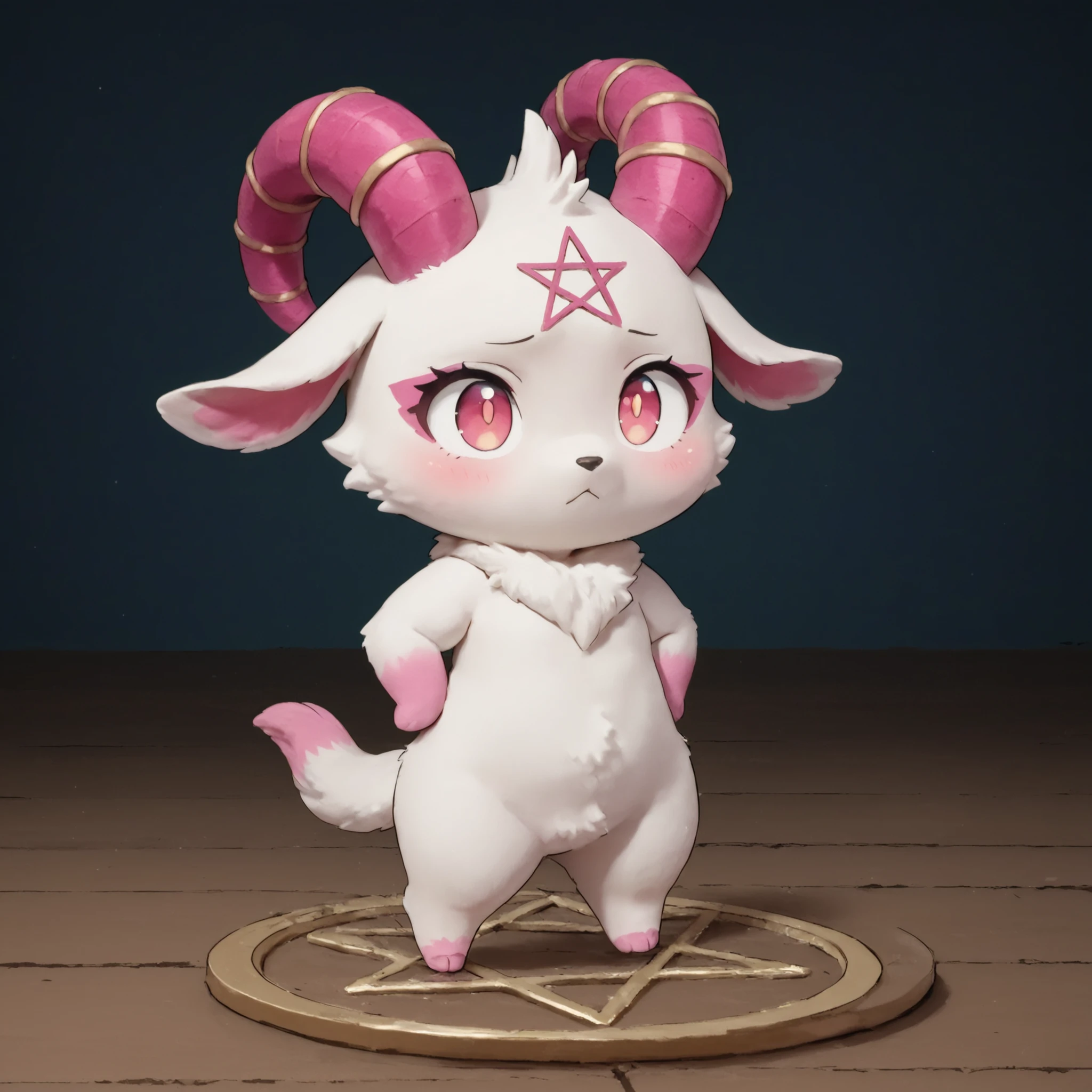 [Model Test*] [Generate Figurine] - masterpiece quality, masterful, mythical, epic, beautiful, kawaii, anime, color, solo, GrimV2, chibi, small, curved horn, pentagram on forehead, standing, large pupil, fur, bright fur, standing, levitating,