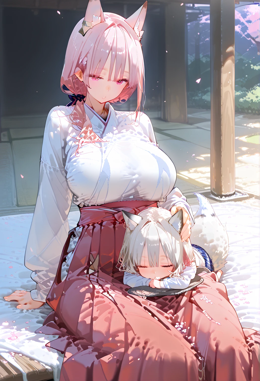 nsfw,((Masterpiece)),((high resolution)),((Best Quality)),Anime illustration,((1girl)),(wavy hair),(short hair),(pale pink hair color),small ponytail,Red eyes,(Big round eyes),((tareme)),,((baby face)),((very big breasts)),Short stature,,,china dress,blush,I'm very embarrassed,arms up behind,