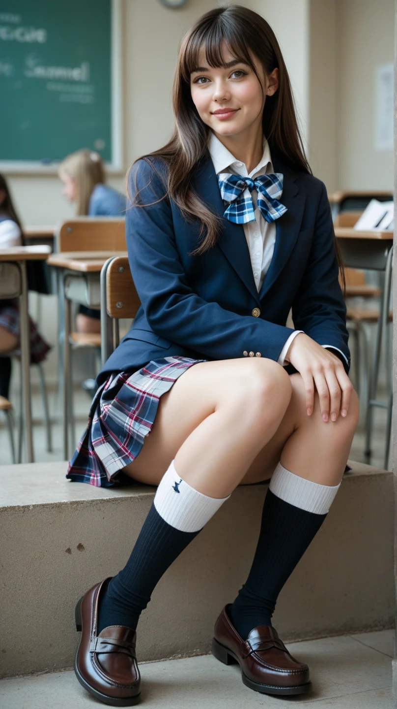 school teen is sexy knee high socks in class desk with other students