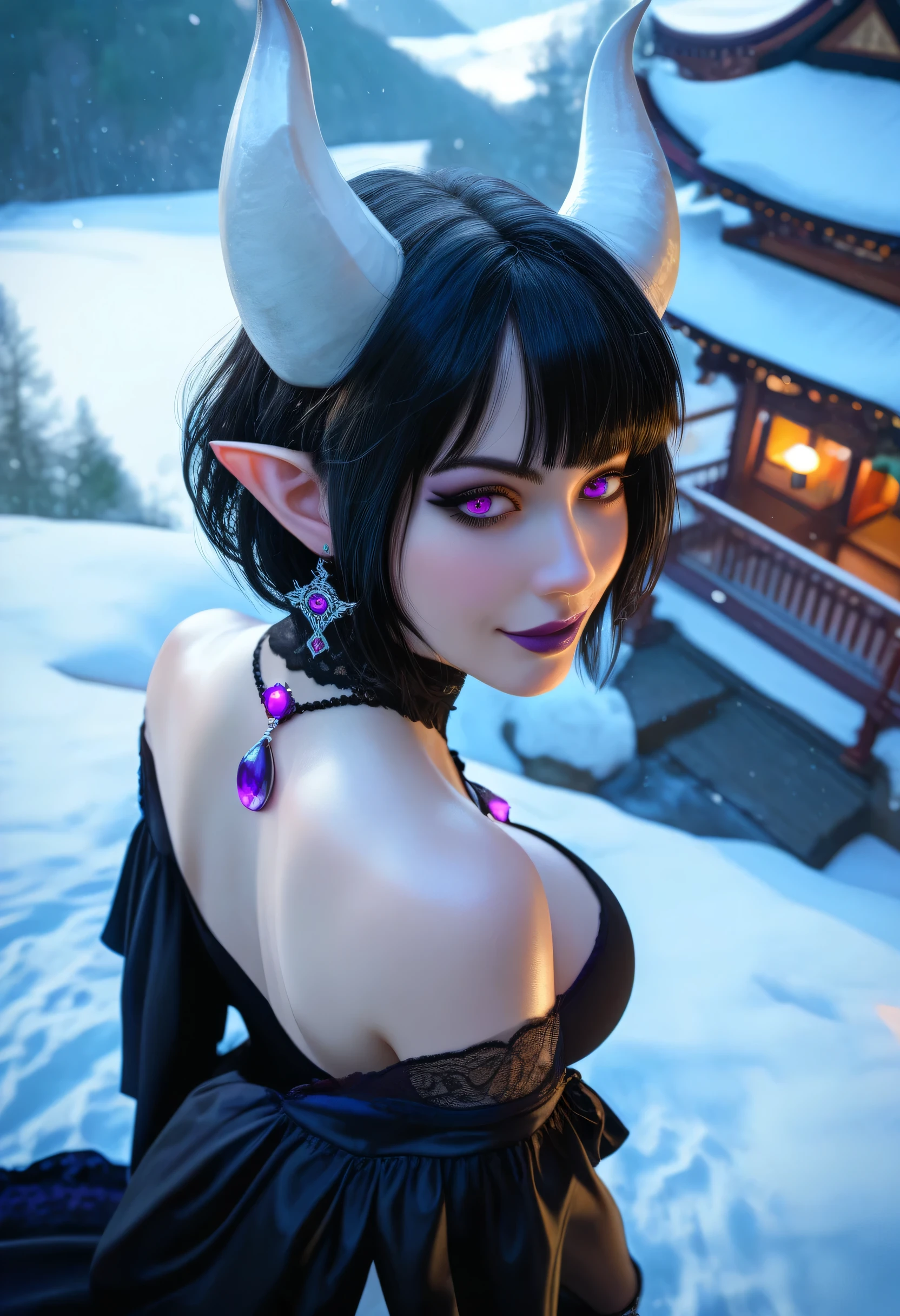 gothic reindeer girl,(((1girl))),((extremely cute and beautiful black haired anime gothic reindeer girl)),
(((anthro furry:1.2), Playboy_Reindeer, reindeer_antlers,(huge antlers:1.5,dear antlers:1.5,blooming antlers:1.5))),(large breasts:1.4),saggy breasts,((((black bob hair:1.35,very short hair,ear breathing)))),(((red_eyes:1.3))),intricate eyes,beautiful detailed eyes,symmetrical eyes,big eyes:1.5,(((lustrous skin:1.5,bright skin: 1.5,skin tanned,shiny skin,very shiny skin,shiny body,plastic glitter skin,exaggerated shiny skin,illuminated skin))),(spider lower abdomen,narrow waist,wide hip,athletic body,inflated legs,thick thighs,detailed body,(detailed face)),
cute,slutty,seductive,erotic,(((nsfw))),
zettai ryouiki,revealing clothing,show skin,(((Sexy goth fur coat, goth fur coat outfit, wearing a goth fur coat:1.3,dark red winter coat))),((red goth mini-skirt,red goth mini skirt with furry edge,visible thong straps, navel)),((underpants strap)),(red gothic clothes,semi-naked,with little goth clothing),((((Black Eyeshadow,Thick Black Eyeliner,Long Dramatic Eyelashes,Black Lips))),(crows flying in the background:1.3),(((intricate outfit,intricate clothes,embroidered outfit,ornate outfit))),
(dynamic pose:1.0),embarrassed,(centered,scale to fit dimensions,Rule of thirds),
(((winter town decked out in festive decorations))),(((majestic Christmas tree))),(((sparkling lights over the village))),(((star-topped tree))),(((festive village square))),(((snow))),(((snow-covered scene))),(((winter wonderland))),(((snowflakes))),(((cottages and houses))),(((scenery))),
(Glossy winter ornaments),highres,sharp focus,(ultra detailed,extremely detailed),(photorealistic artwork:1.37),(extremely detailed CG unity 8k wallpaper),(((vibrant colors,vibrant theme))),(intricate),(masterpiece),(best quality),