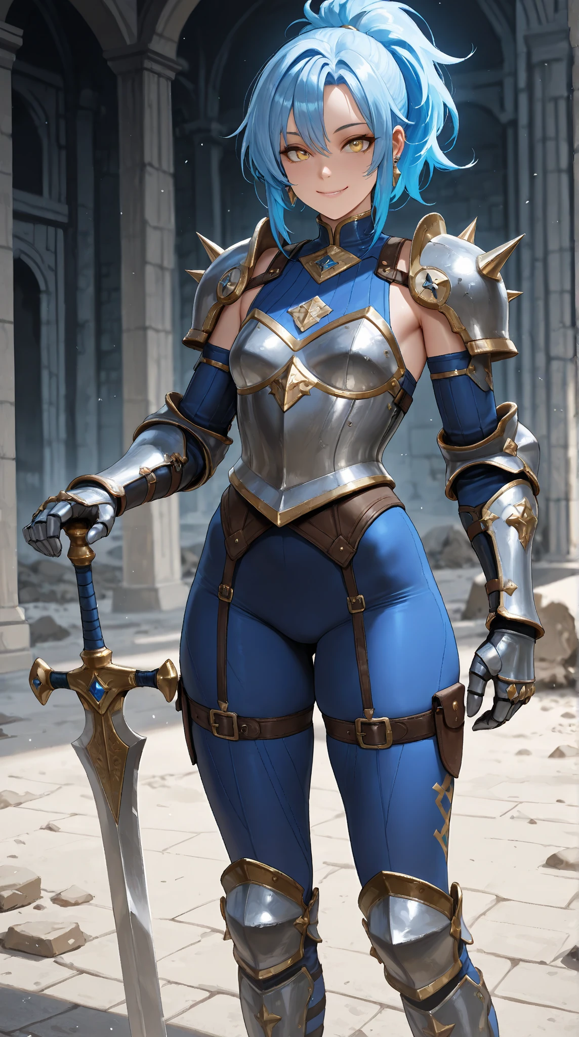 (black background) 1soloefemale, low angle, from below, paladin templar lady in white tabard, correct anatomy, epic fantasy digital art, tmasterpiece, 8k, high definition resolution, detailed drawing, superior quality, epic composition, female muscular body cover breastplate, muscular turned arms behind body