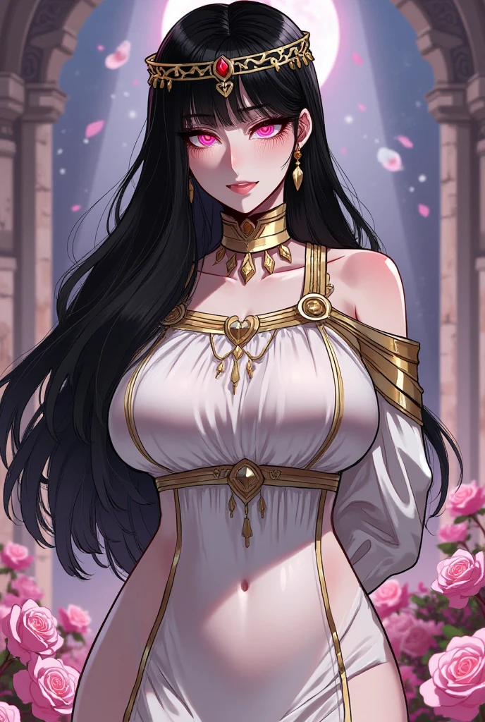 A mature woman,Black long hair,Bangs,White skirt,high quality,Beautifully,masterpiece