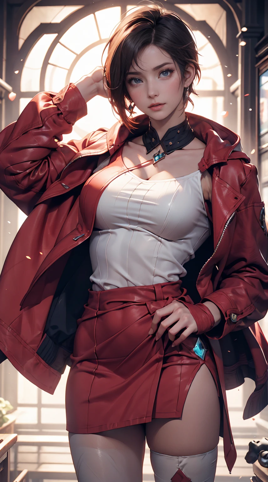 (8k, RAW photo, best quality, masterpiece:1.2), (realistic, photo-realistic:1.4), \(ulzzang-6500-v1.1\), \(detailed eyes\), \(detailed facial features\), \(\(detailed clothes features\)\), (upper body), (large breasts, cleavage), (face focus), extremely detailed CG unity 8k wallpaper, huge filesize, ultra-detailed, highres, absurdres, beautiful eyes, ray tracing, dramatic shadows, fine detail, dramatic angle, high saturation, lens flare, dramatic, god rays, silk, hyperrealistic, standing,( looking at viewer),
indoors,Modern living room,
1girl, solo,red dress, <lora:NarakaBladepoint_ninghongye-000018:.9>