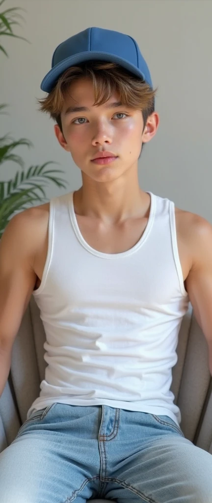Japanese men、12 years old、Well-developed muscles and smooth skin、Very short black hair、Relaxed smile、Open your mouth、flashy boxer briefs、Toned body、