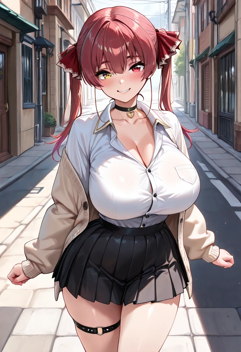 (highest quality)、big head、Confused face、(big ed clara:1.2) On the street wearing blue jeans and shirt、whole body、erect es、aheG ASS)、nipples