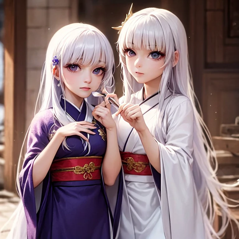 Holding a fan、Arabian woman with flowers in her hair, A woman with silver hair and dark skin