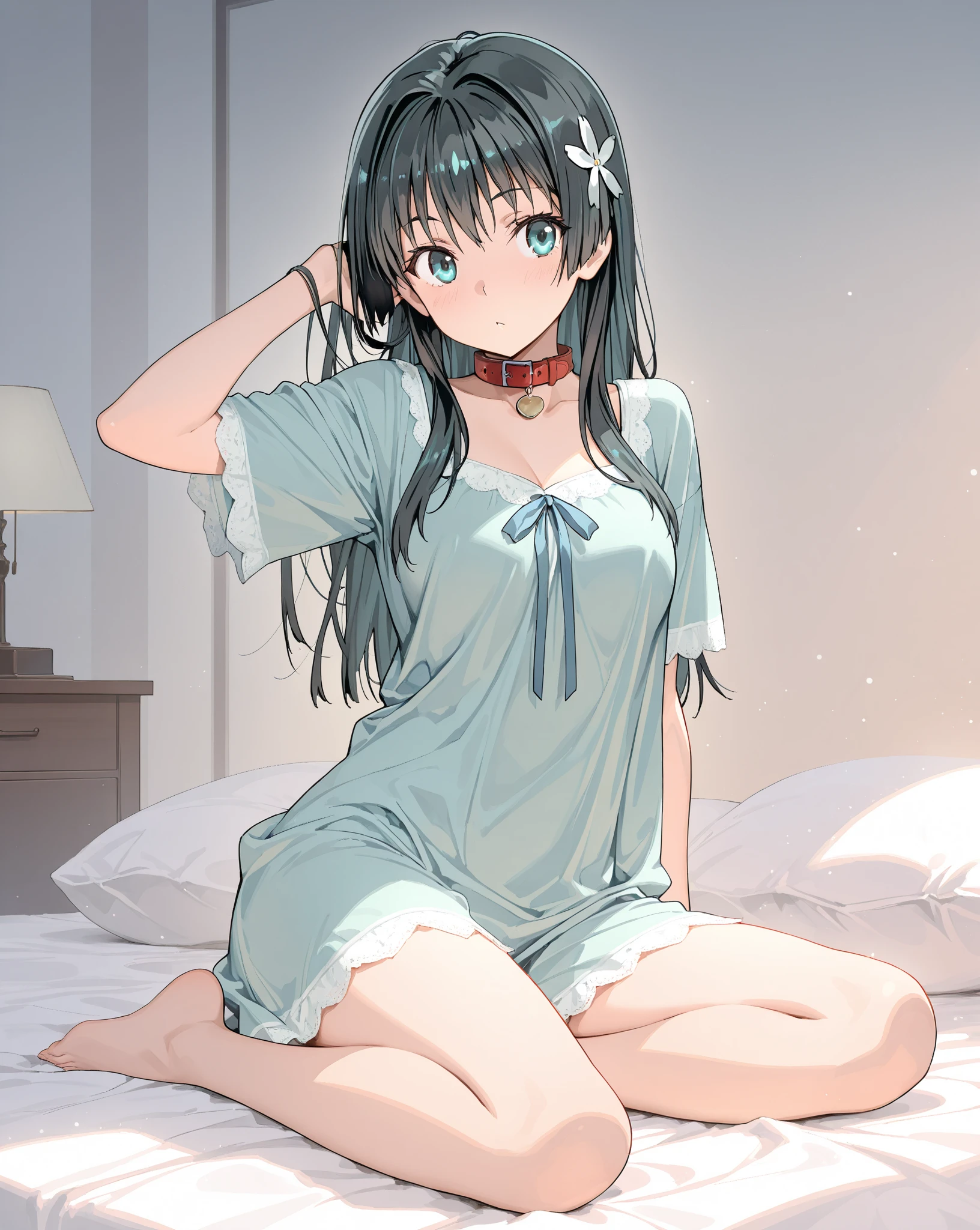 Kurosaki, Tokisaki Crazy Trio, black hair color hair, Low double ponytail, (Hair above one eye:1.5), (red eyes:1.2), (Small under breasts:1.2), Break thighs and thighs, Hats,, white thighhig, nurse hat, nurses, Tokisaki Crazy Trio, Audience rest, BREAK indoors, Pretend to sleep, Bedrooms, intermittently (tmasterpiece:1.2), Best quality, A high resolution, Unity 8k wallpaper, (lamplight:0.8), (beautidful eyes:1.6), exceedingly, exceedingly, The face is very delicate, perfect litthing,extremely detremely detailed CG,(perfect hand,perfect anatomia),professionalartwork, Complicated details, Field of View, Focus sharp, Detailed depiction of the, Photorealistic lighting, Popular topics on pixiv,(tmasterpiece:1.0),(The best_quality:1.0), 超A high resolution, ultra - detailed, photography, 8K, HighDynamicRange, A high resolution, Ridiculous resources:1.2, Cordas Portela 400, filmgrain, Focus sharp, bokeh:1.2, lens flare glow, (a vibrant one_colours:1.2), (((Indoors, Hospital details))), Anaros, 1 plump girl, female maturity, black hair color hair, Long gray hair, (yellow eyes), Large breasts, nurses, nurse's outfit, high-heels, soft skin, hair intakes, (Alone:1.4), (Full body like,covering breasts), Angry and shy, Angry and shy face,lie,Lie down in bed,The room was messy,nurse's outfit,White transparent clothes