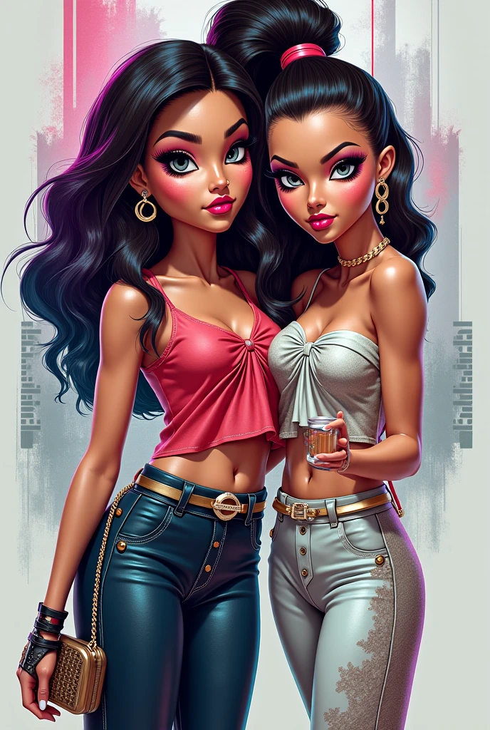  A sexy black woman in beautiful jeans and white crop top posing gracefully for a photo, beauty in jeans, cabelos crespo black power, Waist slender, Sexy black girl, mulher de corpo inteiro, wearing jeans, beautiful seductive black woman, slender figure, cartoon vector style, corpo pin-up, Broad Hips