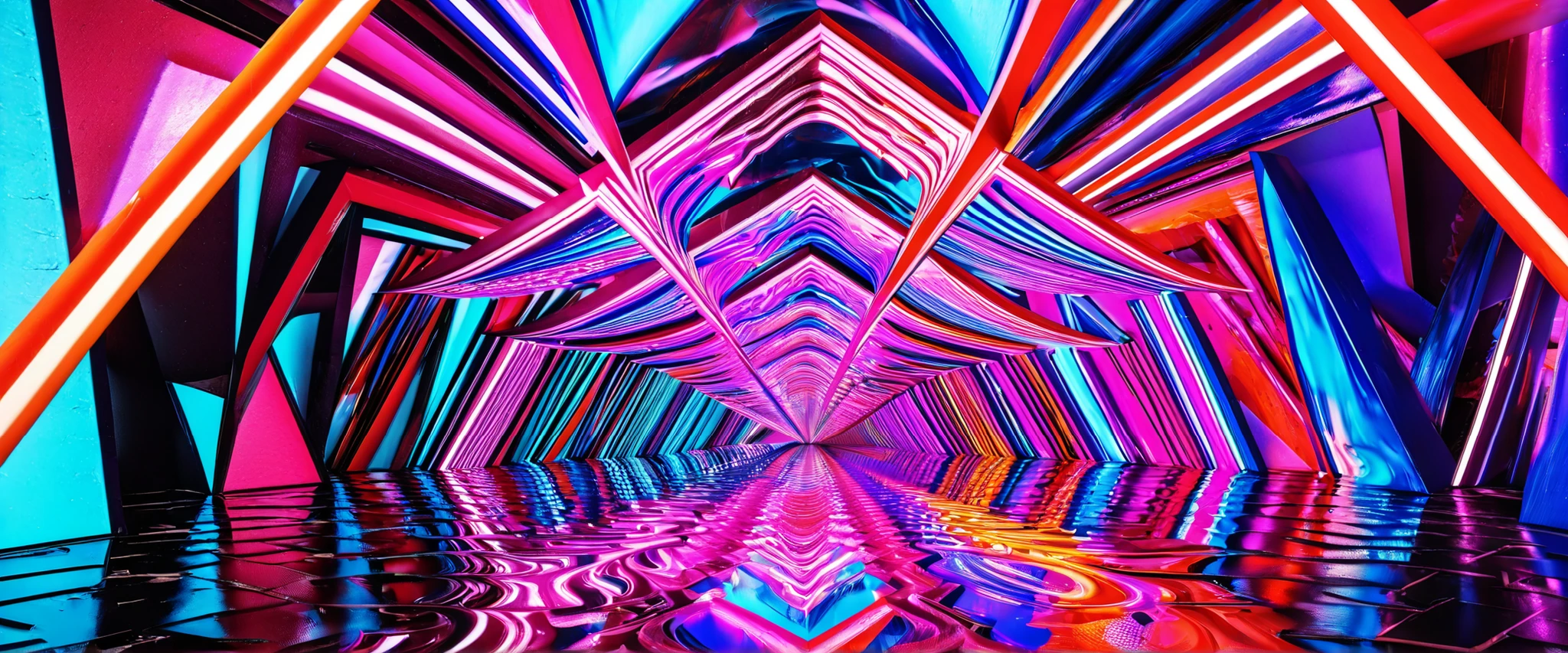 giant geometric shape,abstract,colorful,sharp edges,striking contrast,3D rendering,stark minimalism,highly saturated colors,illuminated from within,glowing lines,vibrant neon lights,ultra-modern aesthetics,surreal atmosphere,fluid motion,kinetic energy,larger than life,impressive scale,intricate patterns,symmetrical composition,dynamic angles,mesmerizing optical illusion,immersive spatial experience,hypnotic effect,textured surfaces,bold geometric forms,perfectly balanced proportions,monumental presence,visual impact,breathtaking symmetry,geometric precision,impossible . masterpiece, best quality, very aesthetic, absurdres, otclillsn
