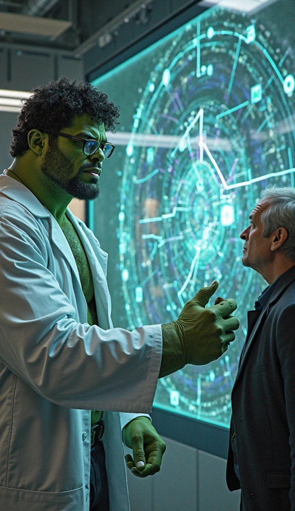 Make an image of Frankenstein without clothes,in ripped pants and muscular,in a cage ,Nikola Tesla with a black mustache is outside. , Michael Faraday com o cabelo branco,Nikola Tesla asks where Galvani is ,place in a laboratory setting 