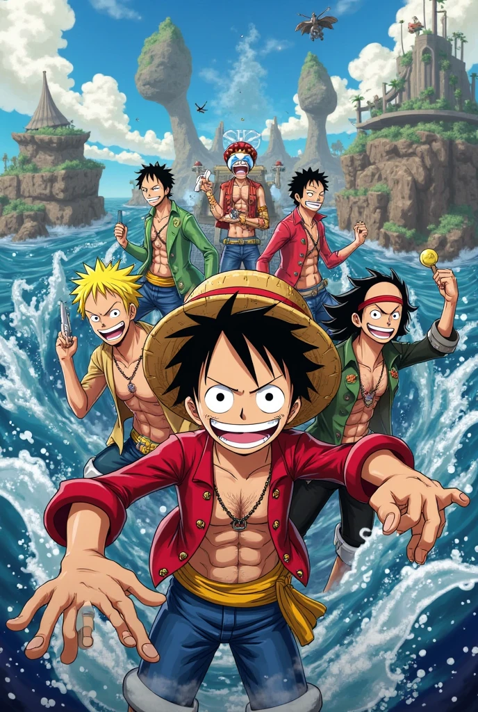 Luffy, zoro, naruto, demon slayer, eran Yeager inone frame look very amazing and dengerous 4k 