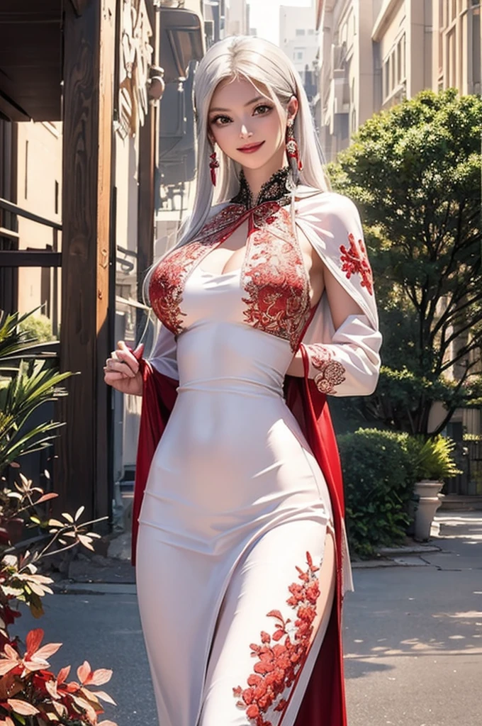 Beautiful Girl, Korean makeup, Red lips, Platinum hair, medium body, big breasts, thigh, Chinese fairy costume, Antique, sexy outfits, Mid-Autumn Festival decoration, moon background mode.