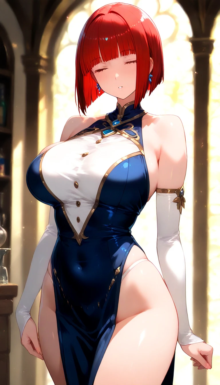 (masterpiece, best quality:1.2), cowboy shot, solo, 1girl, makima, expressionless, closed mouth, looking at viewer, hands on hip, braided ponytail, ringed eyes, formal, bare shoulders, blue kimono, blue ribbon, blue thighhighs, collarbone, detached sleeves, japanese clothes, kimono, thighhighs,NSFW,official art,extremely detailed CG unity 8k wallpaper, perfect lighting, (masterpiece:1.0),(best_quality:1.0), ultra high res,4K,ultra-detailed, photography, 8K, HDR, highres, absurdres:1.2, Kodak portra 400, film grain, blurry background, bokeh:1.2, lens flare, (vibrant_color:1.2),(beautiful_face:1.5),(narrow_waist),(perfect hands, perfect anatomy),