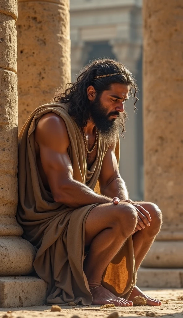 ((melhor qualidade, 8k, master part: 1.3)), RAWphoto, Photorealistic portrait of Zeno of Scythia sitting on a Stone in his younger days, filosofo , filosofo de atenas , young man, cinemactic, alto detalhamento, visualmente deslumbrante, natural appearance