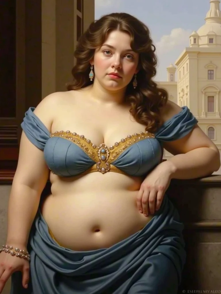 CHUBBY QUEEN, , BBW, photo vintage, visage feminin parfait, BLUEHAIR , tache de rousseur, 1788, big huge breasts : 68H,FRONT VIEW, Rembrandt LIGHT , EXTREME LONG V-NECK, BIG CLEAVAGE, BEAUTIFUL EYES, BEAUTIFUL HANDS, LIGHT SMILES, PERFECT FACE, tres long décolleté, CASTLE BACKGROUND, QUEEN, NECKLACE, RING, JEWELERY RICH, SFW, FULL BODY, COLORFUL, ITALIAN, ROYAL LINGERIE, ROYAL BEDROOM
