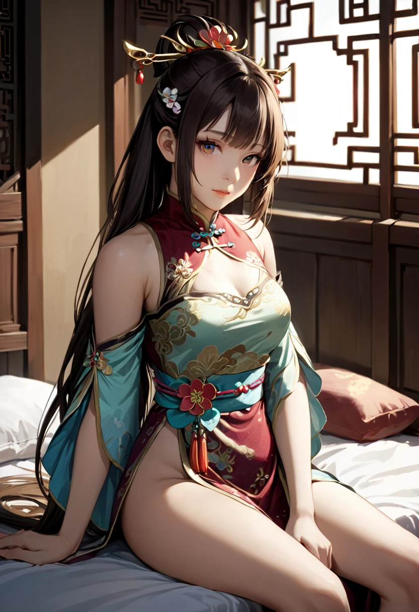 The skirt is more revealing,Thighs apart