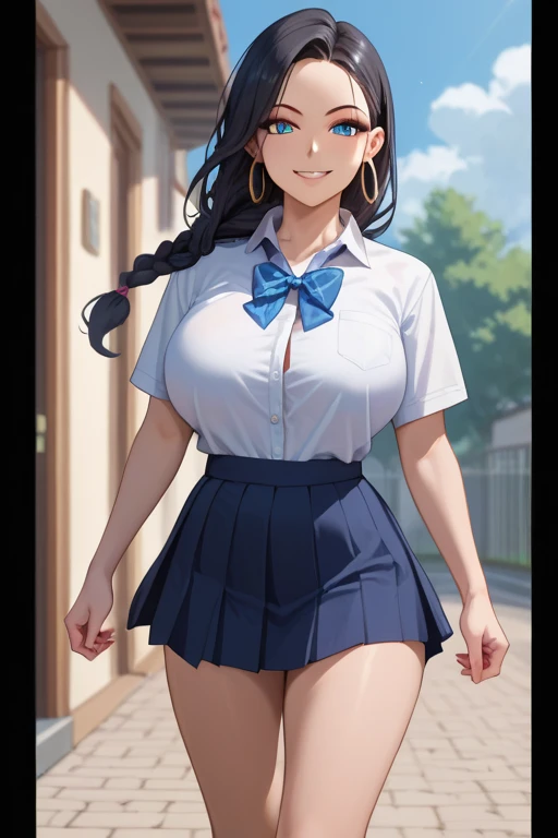 nsfw:1.4, full body, 1 female,12 years old,brown hair,beautiful low ponytail hairstyle, (High-waisted skirt:1.3),, (knit), (double breasted,under bust:1.2), short sleeve, button gap,natural smile,,frameless eyeglasses,