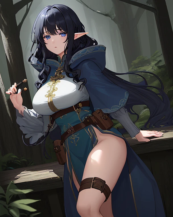 best quality,1girl,small breasts,curvy,((orgasm,blush:1.3)),sweat,(roxy migurdia), blue eyes, blue hair, bangs, brown cape, witch hat, braid,mini skirt,lift skirt,upskirt,kneehighs,white panties,lace panties,((walking:1.1)),forest,forest林,see through