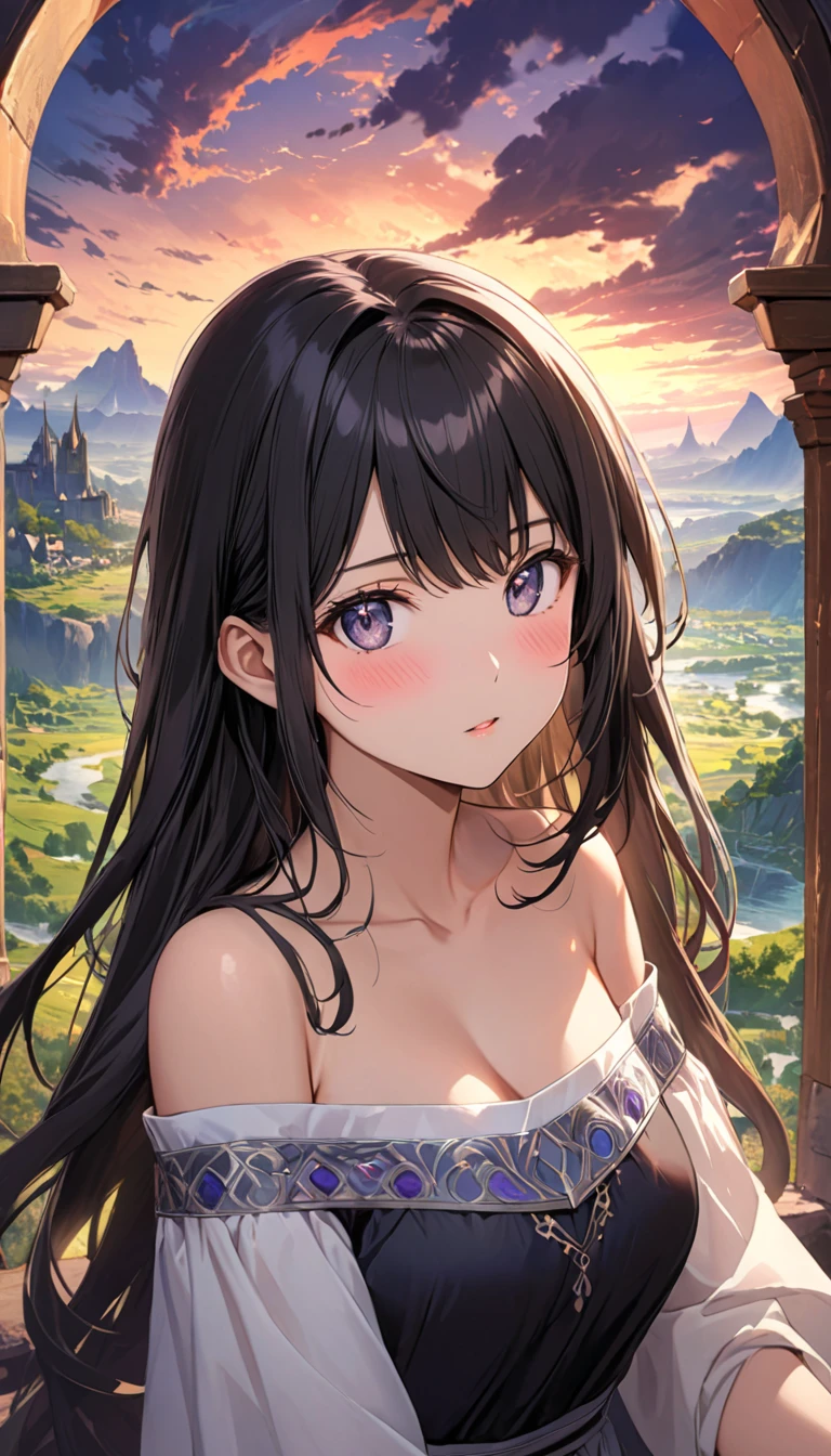 (tiny villages of people from sky view in front of a giantess: 1.2), (a tiny village on a tiny hill in front of a giantess: 1.2), a giantess looming over a tiny landscape on a tiny hill, (tiny civilians: 1.1), (crowds of tiny civilians on a tiny cliff in front of a girl: 1.1), (tiny village on a cliff: 1.1), elven princess clothing, black elven dress, (giantess:1.2), hills, cliffs, mountains, (crowds:1.6), (tiny medieval villages of people from sky view in front of a giantess: 1.2), (medieval:1.3), (forest:1.2), very detailed, beautiful, professionally drawn, bright sky, (perfect beautiful skin), (naked:1.5), (huge breasts with nipples: 1.2), (surprised:1.2), (embarrassed:1.2), (big open mouth), (clouds:1.4)