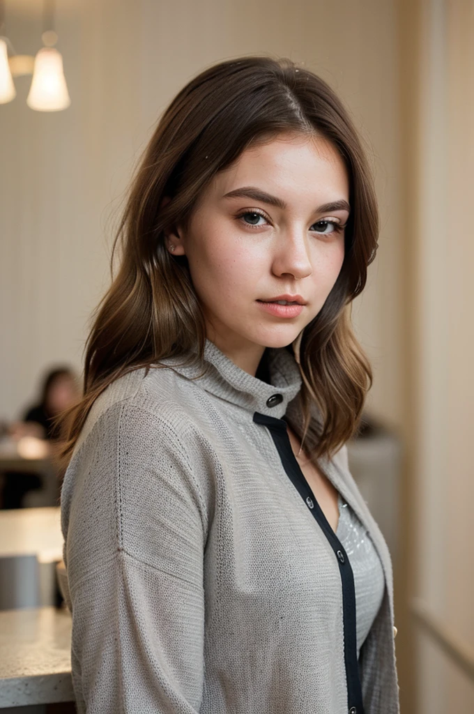 photo of beautiful M3l3n4T4r4_HM_v3-135, a woman, perfect hair, serious look, (modern photo), wearing long sweater and slacks, portrait, 85mm, (analog, cinematic, film grain:1.3), (Time Travel Facility, Advanced facility with portals, time machine, and scientists studying temporal fabric.), detailed eyes, professional pose, painted lips, (epiCPhoto), (looking at viewer:1.1), (cinematic shot:1.3), (natural lighting, lit from above), <lora:add_detail:0.5>
