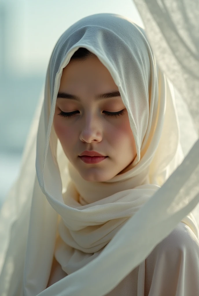 Sleeping sexy
hijab lady with white water
all over her face