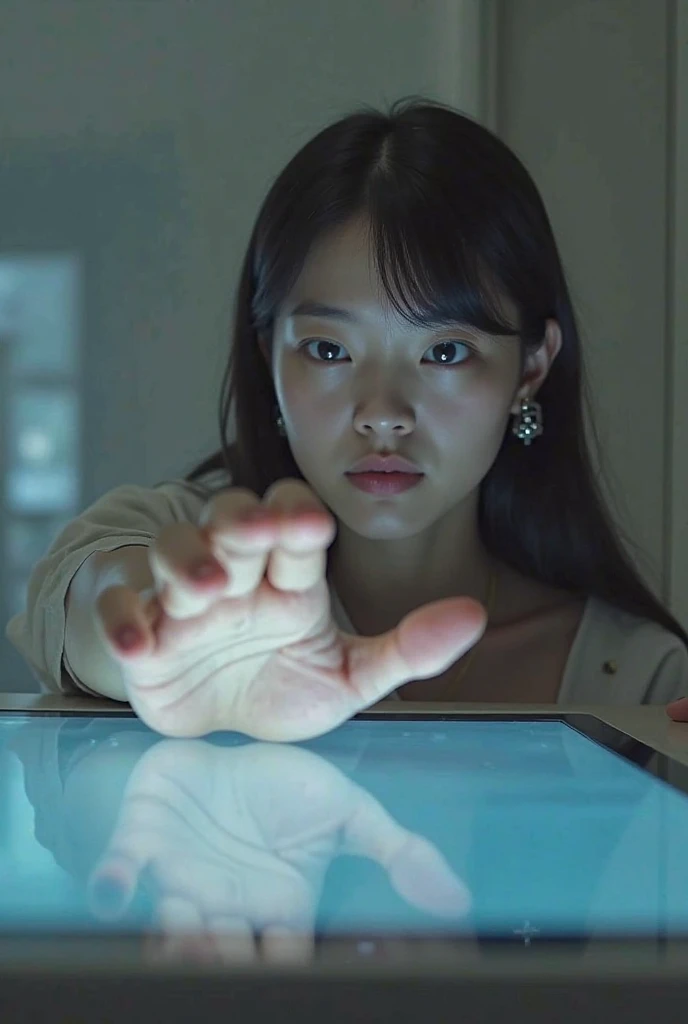 ((Bright and clear lighting)), sf, Horror、Detailed image of Asian woman&#39;s arm transforming into a squid tentacle in an indoor scene、Ultra-realistic, Organic Texture, Surreal, Very detailed, real